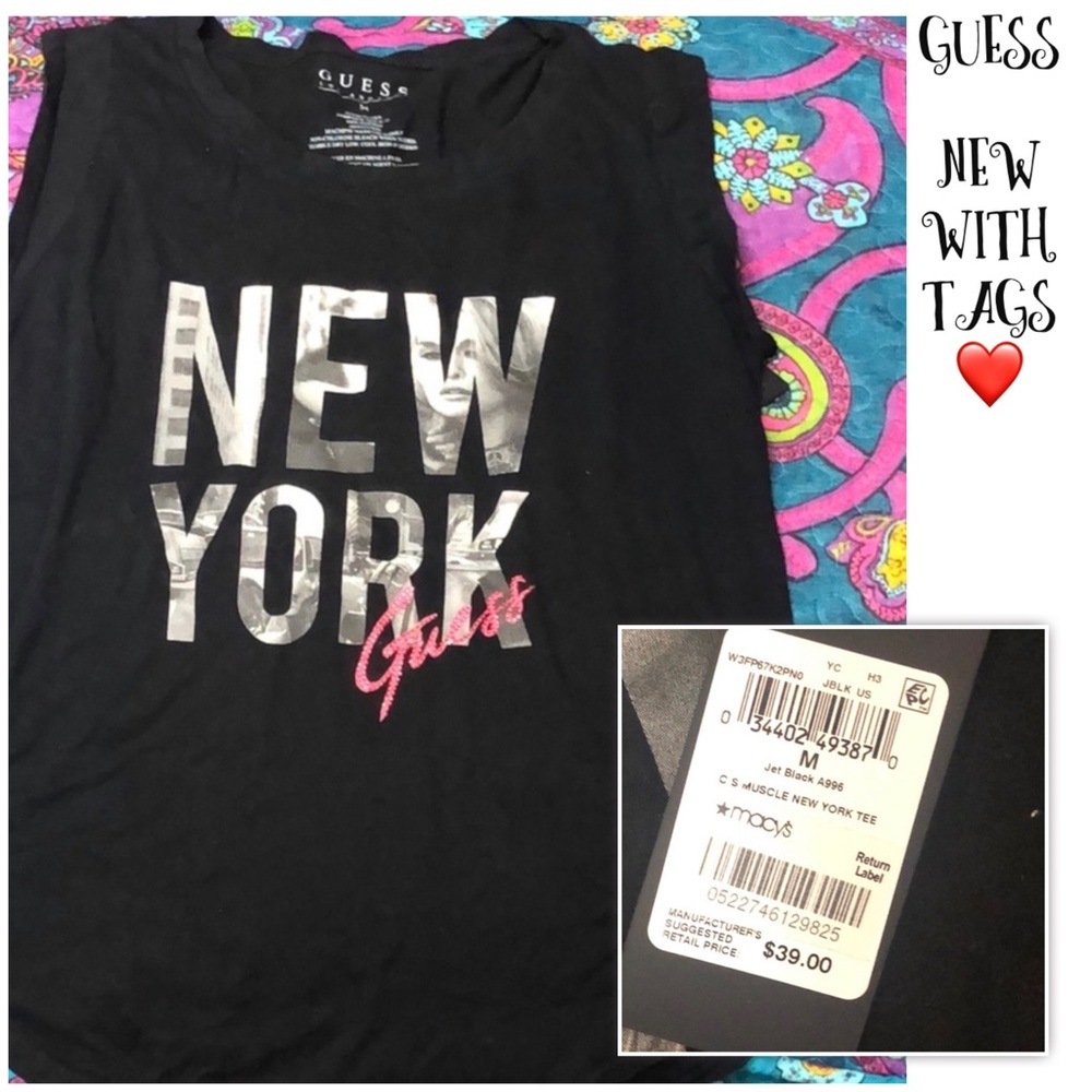 Guess Black New York Sleeveless Tee Shirt,M